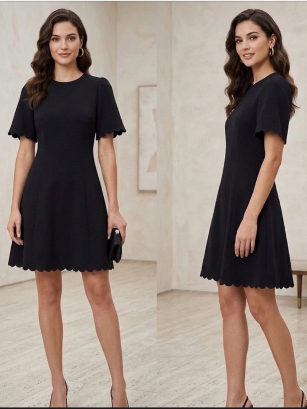 kate spade Black Scallop-Edge Mini Dress